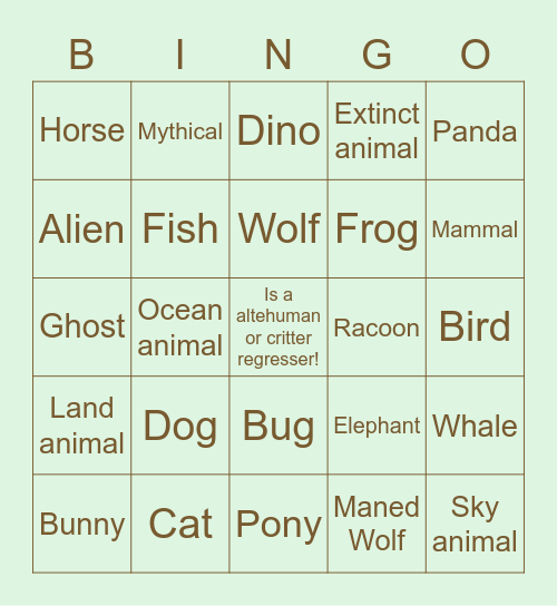 Alterhuman/Regresser Bingo Card