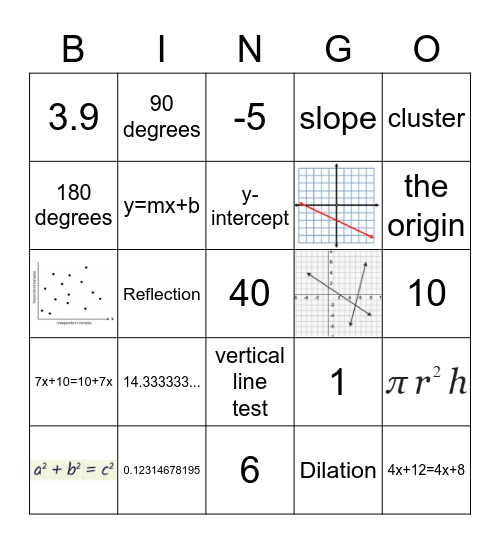 End of Year Math 8th grade BINGO Card