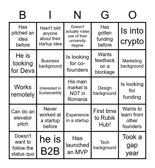 Startup Bingo Card