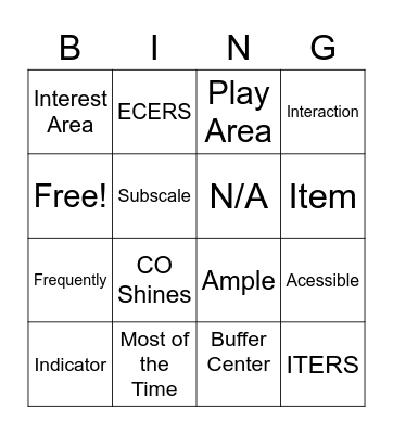 ERS Language Bingo Card