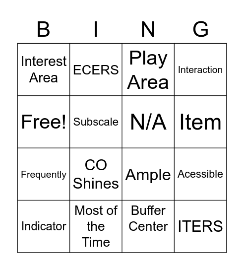 ERS Language Bingo Card