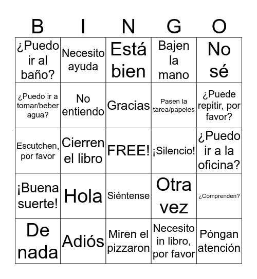 Frases Ultiles Bingo Card