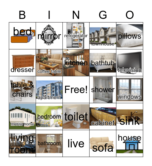 NC WHERE WE LIVE & ROOMS IN HOUSES Bingo Card