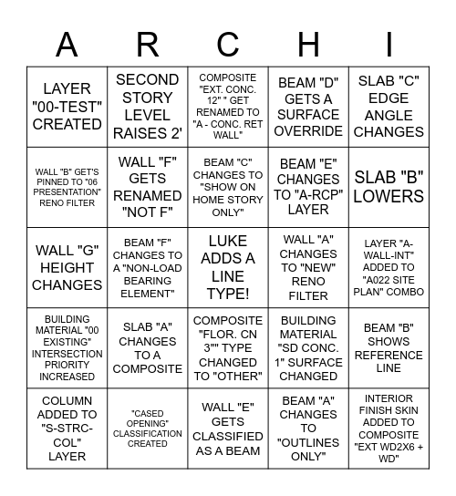 ArchiCAD Bingo Card