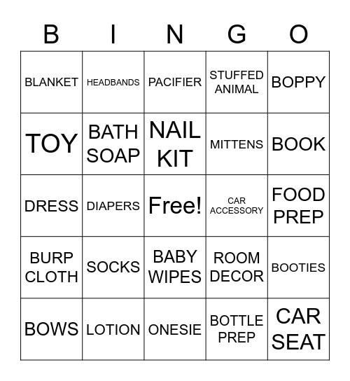 BABY GIFT BINGO Card