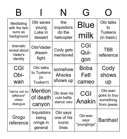 Obi-wan Bingo Card