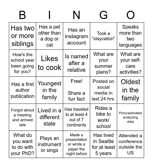 Mingle Bingo Card