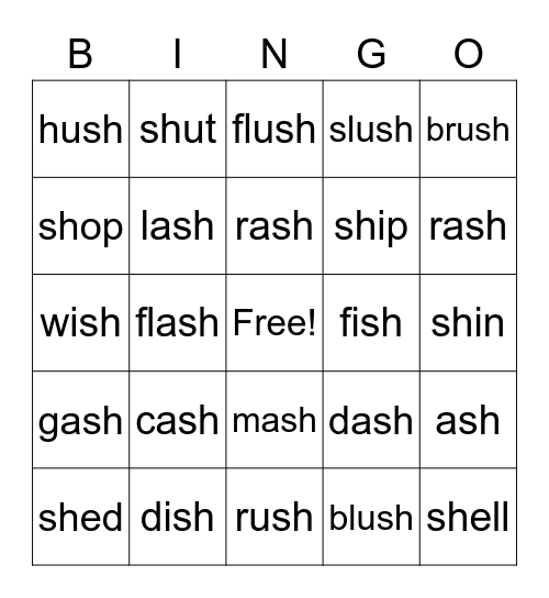 SH-Digraphs Bingo Card