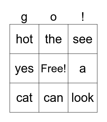 Kindergaten Bingo Card