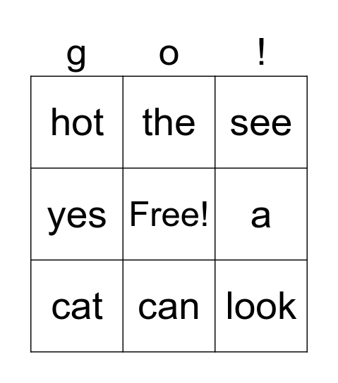 Kindergaten Bingo Card