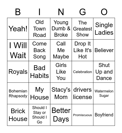 Rock-n-Roll BINGO Card