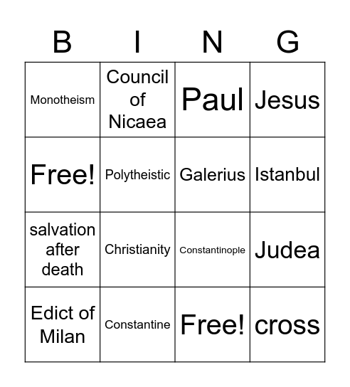Spread of Christianity Bingo Card
