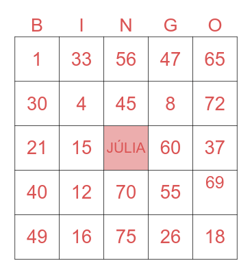 JÚLIA Bingo Card