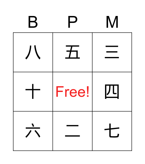 数字 Bingo Card
