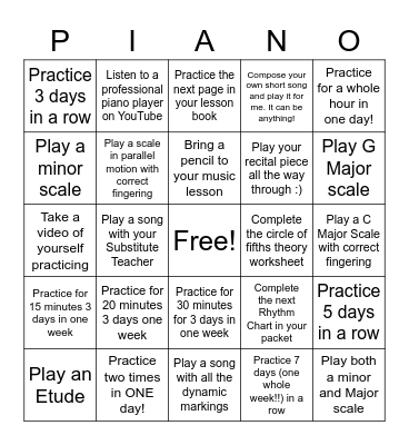 Piano Lesson Bingo! Bingo Card