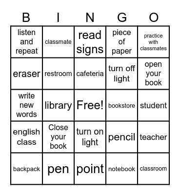ESL Review Bingo Card