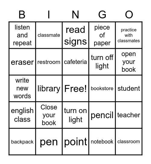 ESL Review Bingo Card