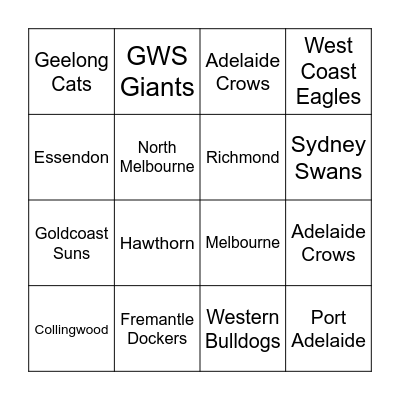 AFL BINGO Card