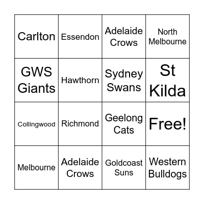AFL BINGO Card