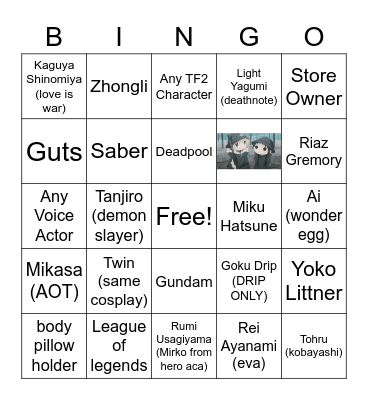 Anime Boston Cosplayer Bingo Card