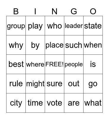Leaders and Rules Bingo Card