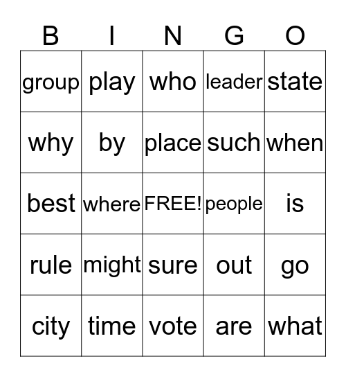 Leaders and Rules Bingo Card