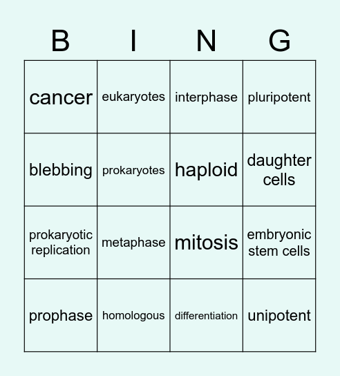chapter 4: cell cycle bingo Card