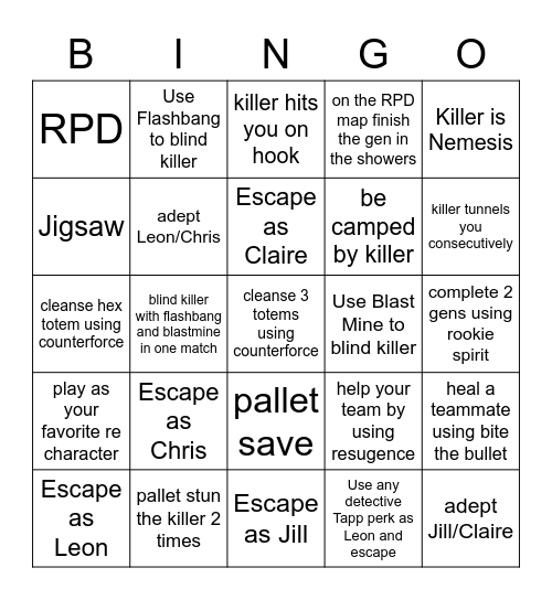 RE DBD bingo Card