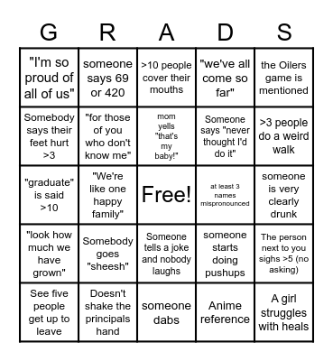 Commencement BINGO Card