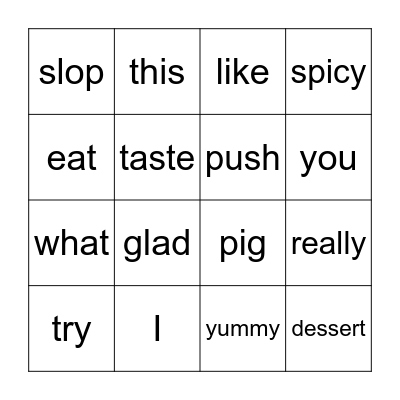 I really like slop Bingo Card