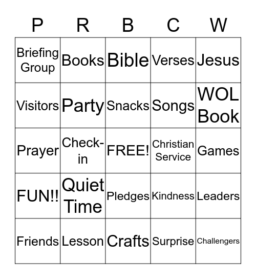 PRBC WOL Clubs Bingo Card