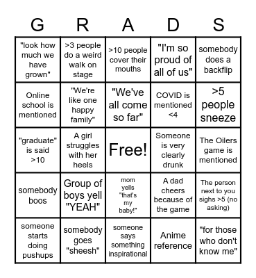 commencement BINGO Card