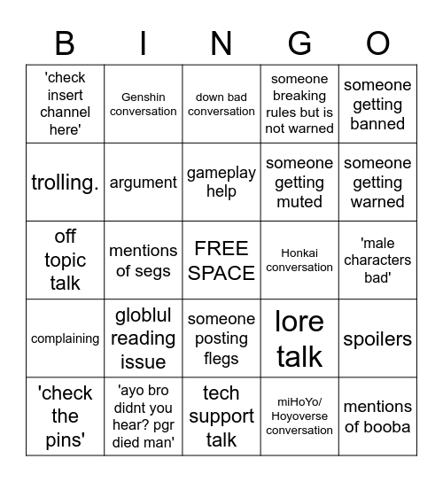 Average Day In General Lobby Bingo Card