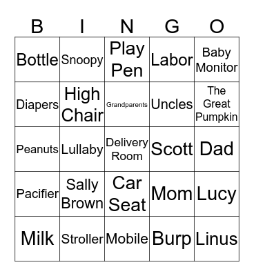 Renee's Baby Shower Bingo Card