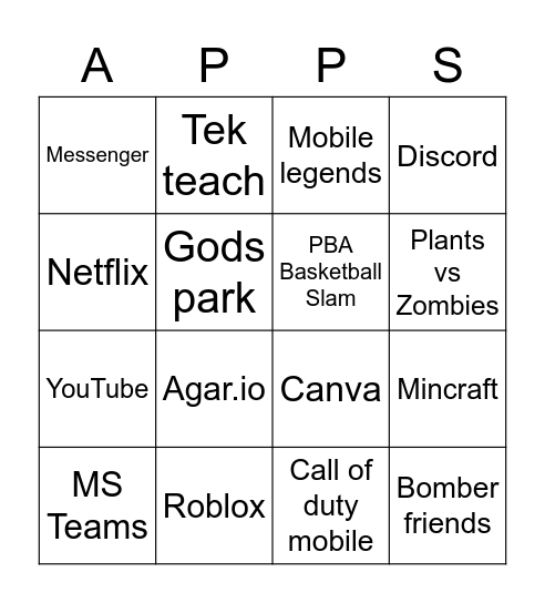 Grade 5 Bingo Card