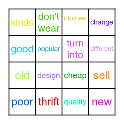 Thrift Stores Bingo Card