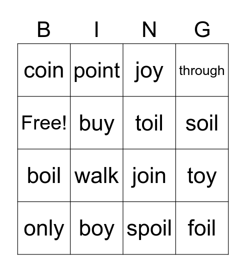 Spelling Bingo Card