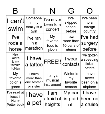 LZ ~ B I N G O Bingo Card