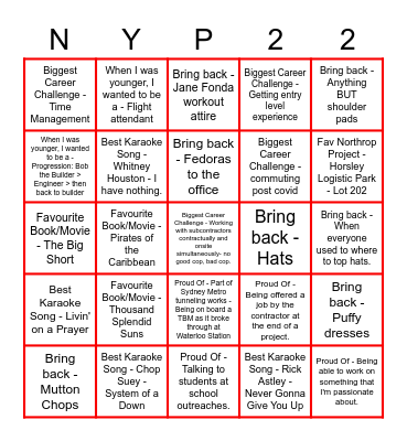 Northrop Young Professionals - Bingo Card