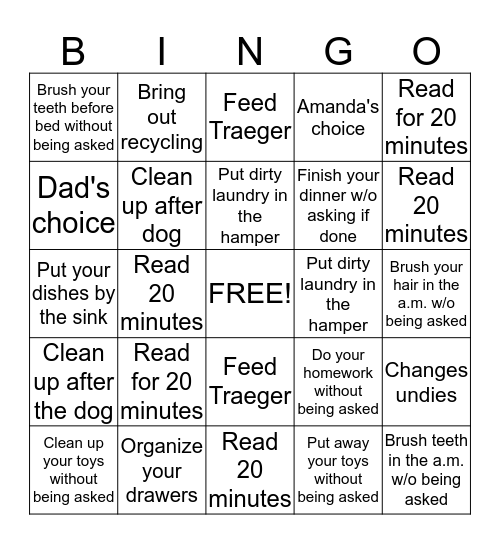 Emersyn Bingo Card