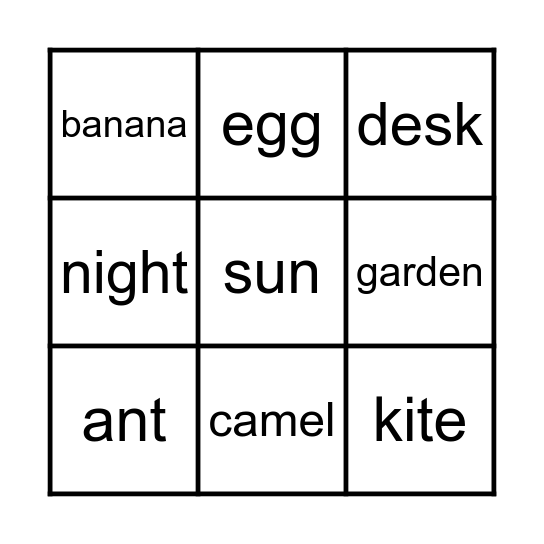 Words-Alphabet Bingo Card