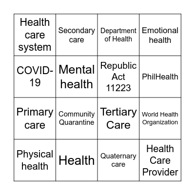 Care For Health Bingo Card