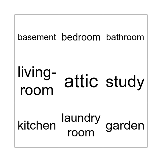 In the house Bingo Card