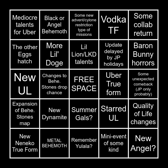 11.6 JP Guesses (FAKE, NOT CONFIRMED, SPECULATION) Bingo Card