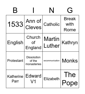 Reformation rollercoaster Bingo Card