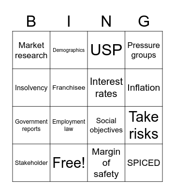 Paper 1 Business Bingo Card