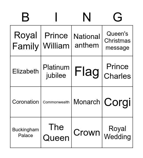 Plantinum Jubilee Bingo! Bingo Card