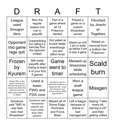 Draft league bingo Card