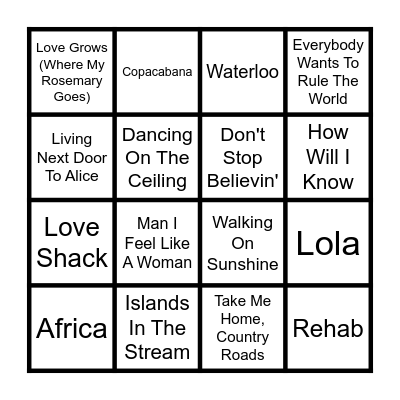 Karaoke Classics Bingo Card