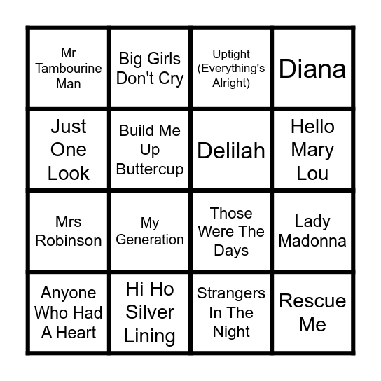 The 1960s Bingo Card